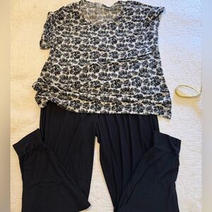 Tommy John Womens 2-Piece Pajama Set Short Sleeve Top &Black Pants Modal 2XL